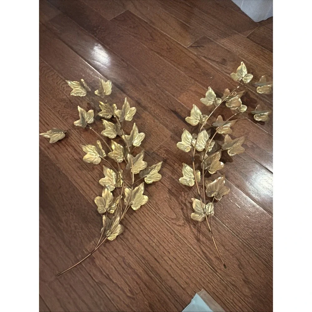 Vintage Brass HOMCO Home Interior Leaf Leaves Swag Wall Decor Hanging Set Of 2